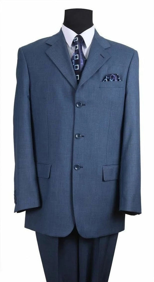 Mens Steel Blue 3-Button Classic Suit - Formal Business Attire with Vest, Tie and Pocket Square by USA Men's Outlet