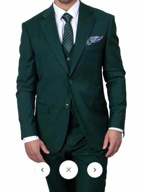 Men’s Stacey Adams Designer Hunter Green 3 Piece Suit – Two Button Vested Classic Wedding, Prom & Formal Suit