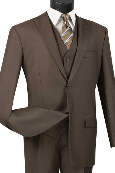 Men's Classic Brown 2-Button Vested Suit