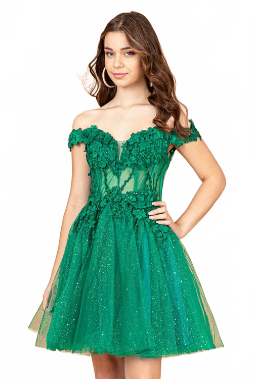 3D Floral Off Shoulder Dress by Elizabeth KGS3096