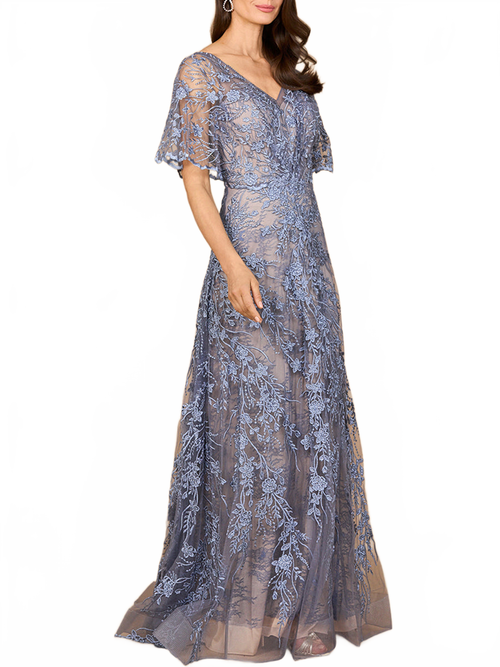 Elegant Cape Sleeve A-line Gown