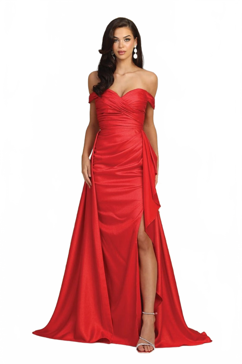May Queen MQ2056 Off-Shoulder Taffeta Formal High Slit Long Gown