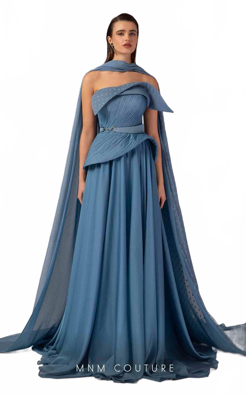 MNM Couture E0096 Blue Off-Shoulder Evening Gown