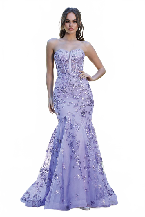 Adora Design 3179 Strapless Corset Glitter Mermaid Long Prom Dress