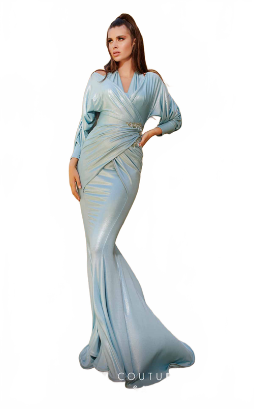 Fouad Sarkis 2756 Draped Metallic Gown