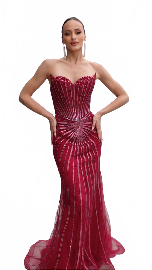 Strapless Beaded Mermaid Evening Gown with Corset Back by Royal Queen RQ8217