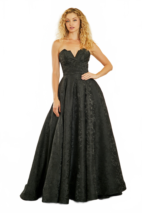 Strapless A-Line Jacquard Evening Gown with Sweetheart Neckline by Amelia Couture 8061