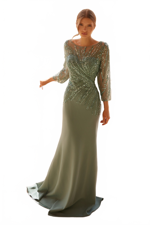 Nox Anabel MH137 Long Sleeve Mother of the Bride Dress with Elegant Beaded 3/4 Sleeves