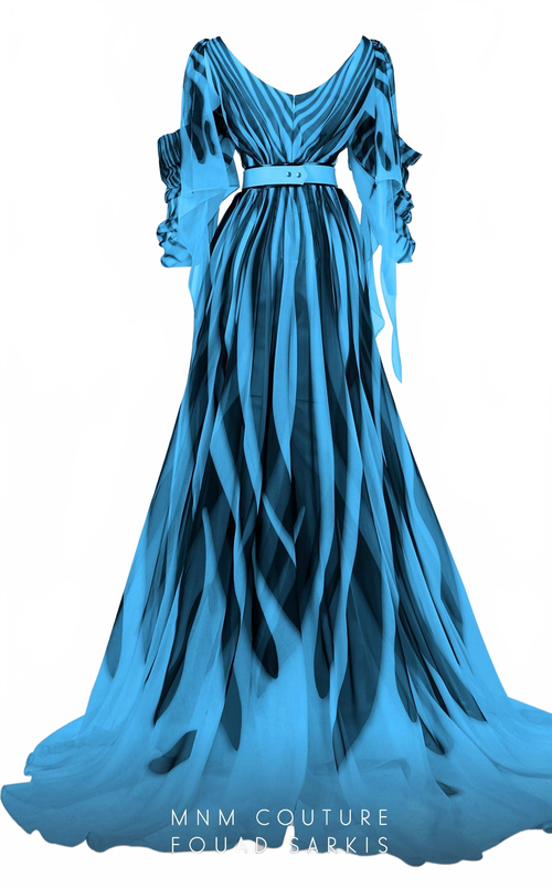 Fouad Sarkis 2748 Blue Evening Dress — Elegant Design, Perfect Fit