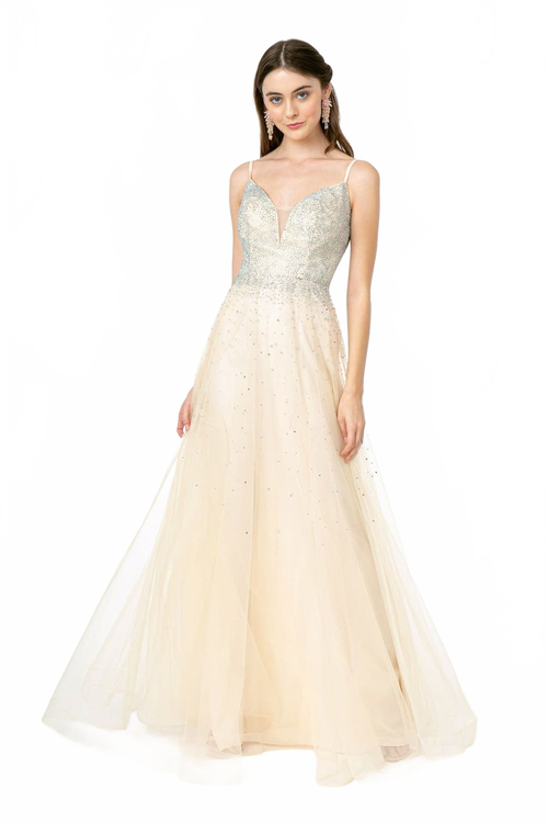 Formal Dress - Champagne Mesh by Elizabeth KGL2891