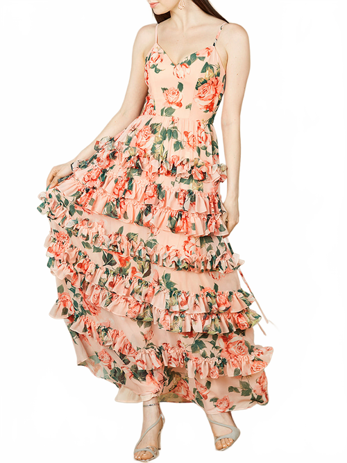 Lara 29242 Ruffle Floral Print Wedding Guest Dress