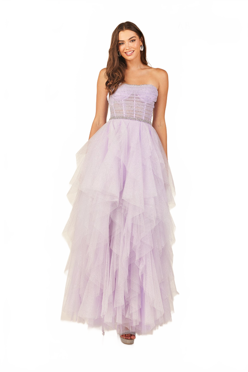 Abby Paris 90325 Strapless A-line Ruffled Evening Gown