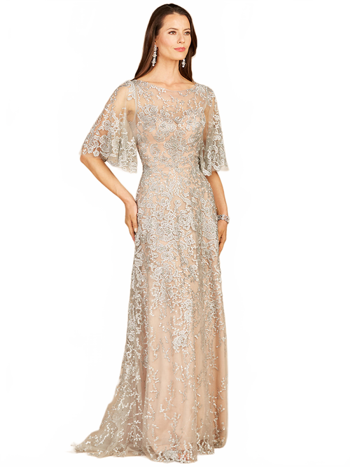 Lara 33277 Cape Sleeve Embroidered Mother of the Bride Dress
