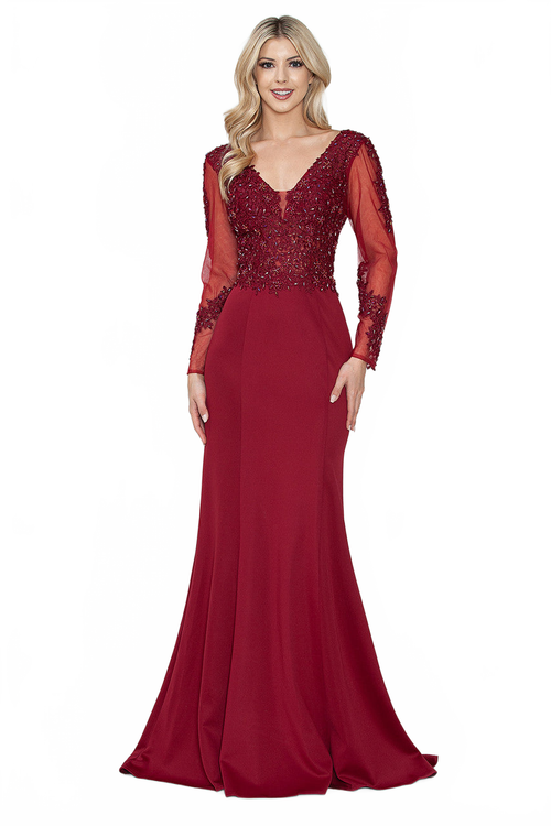 Long Sleeve Mother of the Bride Dress Beaded Evening Gown Lenovia 8323-New Collection