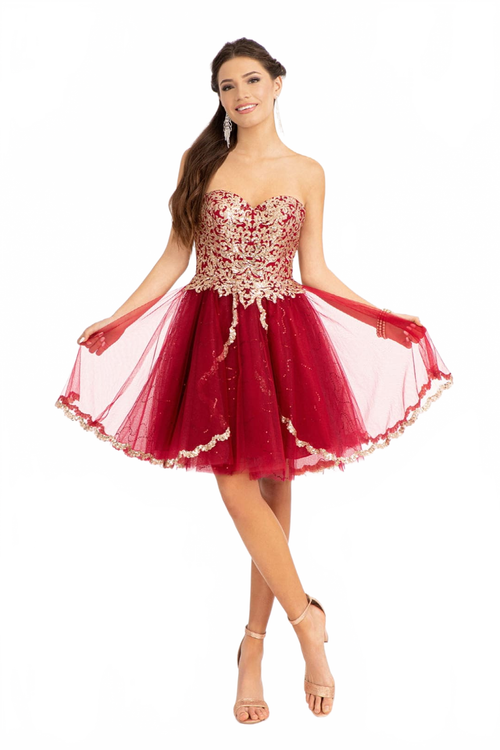Beaded Bodice Short Strapless Dress by Elizabeth K GS1980
