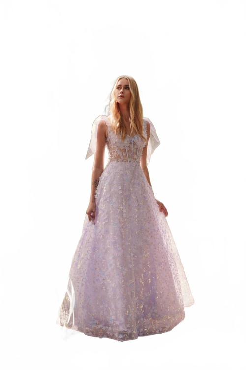3D Floral Glitter Sleeveless A-line Gown by Juliet JT2439K