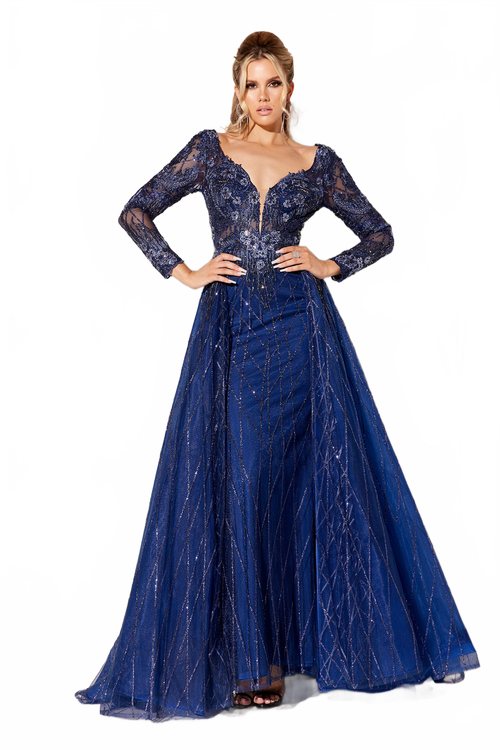 Embroidered Long Sleeve A-line Gown by Lucci Lu C8076