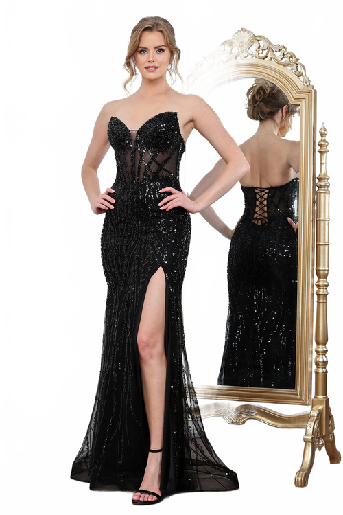Adora Design 3283 Strapless Beaded Corset Fitted Formal Gown