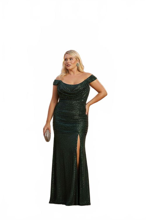 Sequin Cowl Neck Formal Prom Gown with Slit By Royal Queen RQ7950