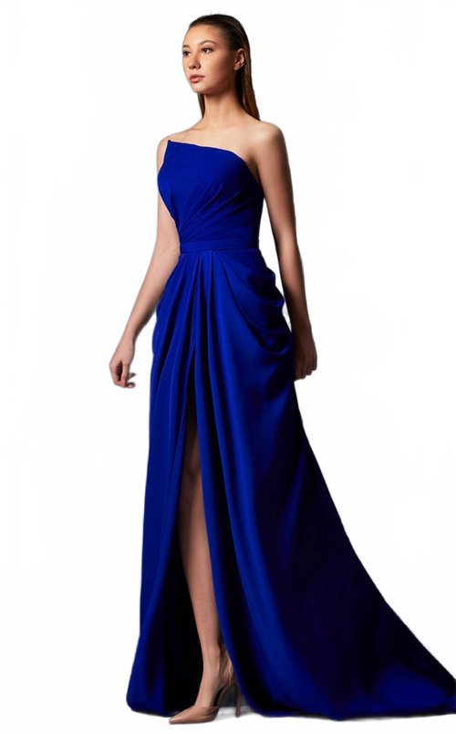 MNM Couture K3854 Royal Blue Strapless A-Line Gown
