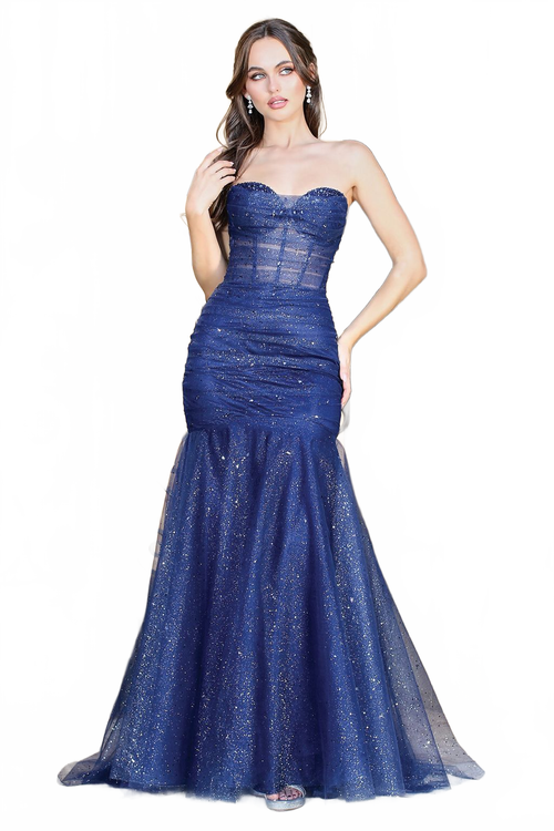 Adora Design 3207 Strapless Glitter Tulle Mermaid Formal Prom Gown