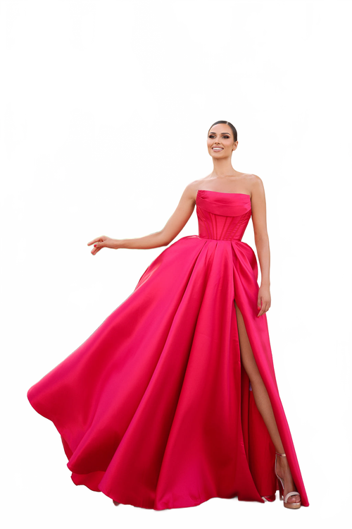 Tina Holly TK241F Prom Ball Strapless High Slit Evening Mikado Dress