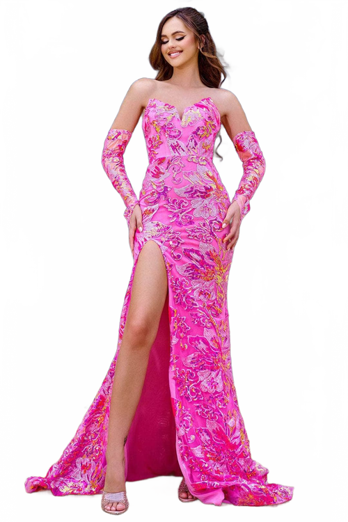 Portia and Scarlett PS24319 - long-Floral Sequined V-Neck Prom Gown