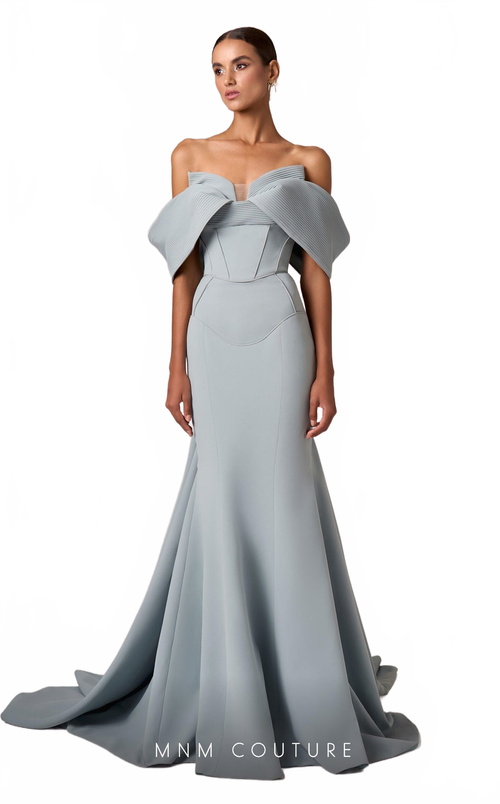 MNM Couture E0085 Green Off-Shoulder Mermaid Evening Gown