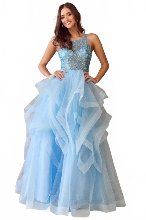 Red Carpet Dress Scoop Neck A-Line Prom Gown By Amelia Couture 5066