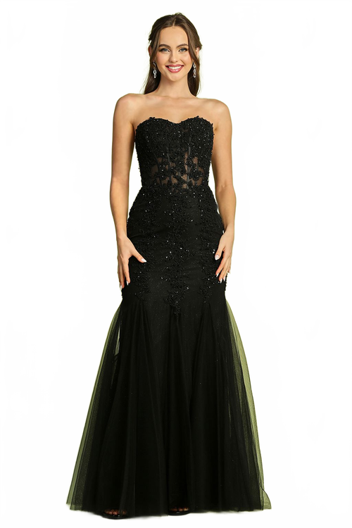 Adora Design 3108 Strapless Mermaid Glitter Lace Applique Prom Dress