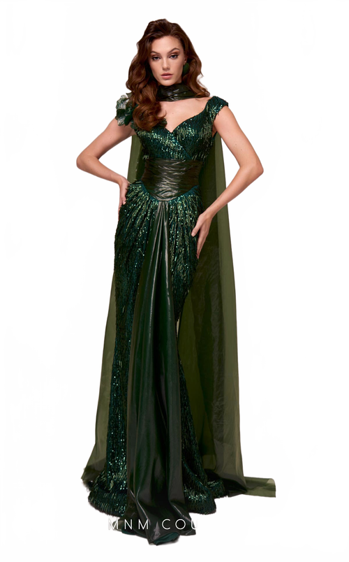 Fouad Sarkis F02889 Green Sequin Evening Gown