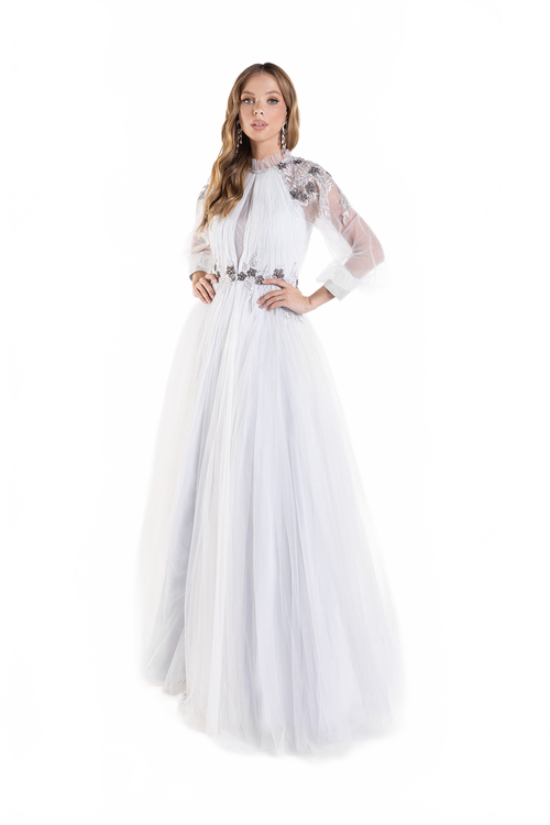 Long Sleeve Tulle A-line Gown by Lucci Lu C8057