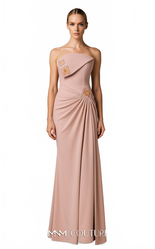 MNM Couture B1171 Brown Off-Shoulder Open Back Gown