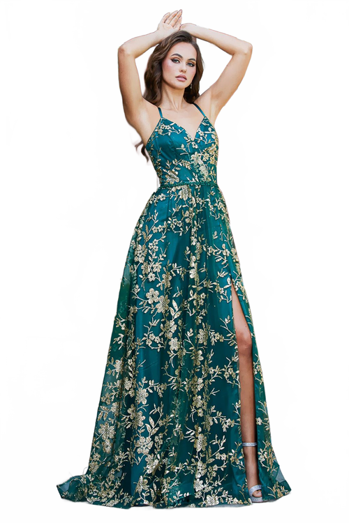Adora Design 3137 A Line Glitter Floral Print Long Prom Dress
