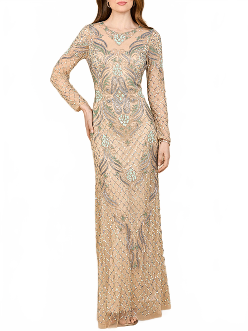 Long Sleeve Beaded Gown