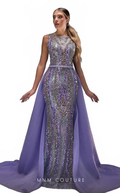MNM Couture K4220 Lilac Patterned Sleeveless Gown