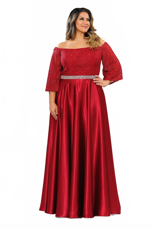 Poly USA W1008 Plus Size Long Off Shoulder Dress with Sleeves
