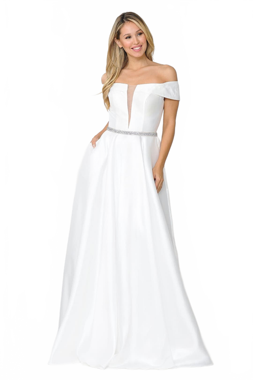 POLY USA 8680 Elegant Off The Shoulder Formal Wedding Bridal Gown