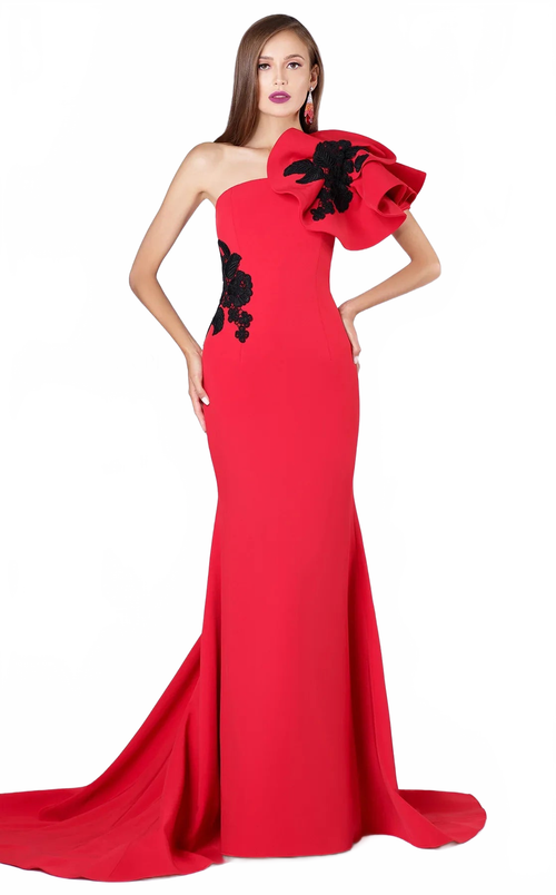 MNM Couture M0042 Green One-Shoulder Open Back Gown