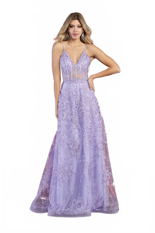 May Queen MQ1996 Corset Bone Embroiderd Lace Prom Long Evening Gown