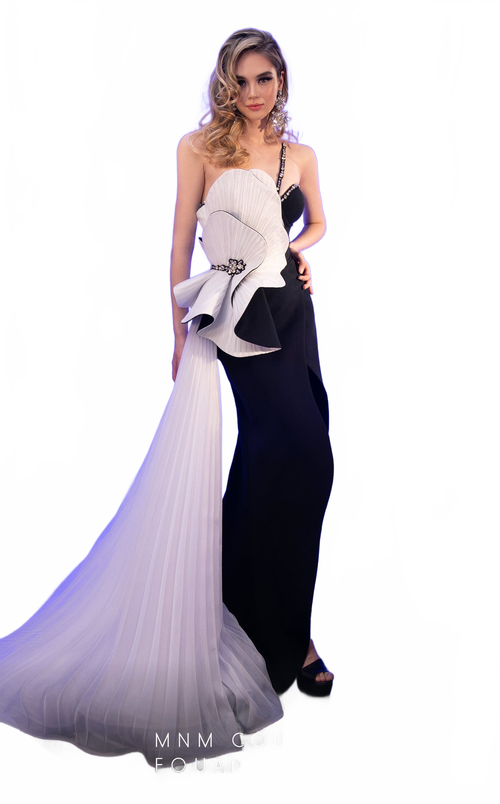 Fouad Sarkis 2796 Asymmetric Gown with Sculptural Detail