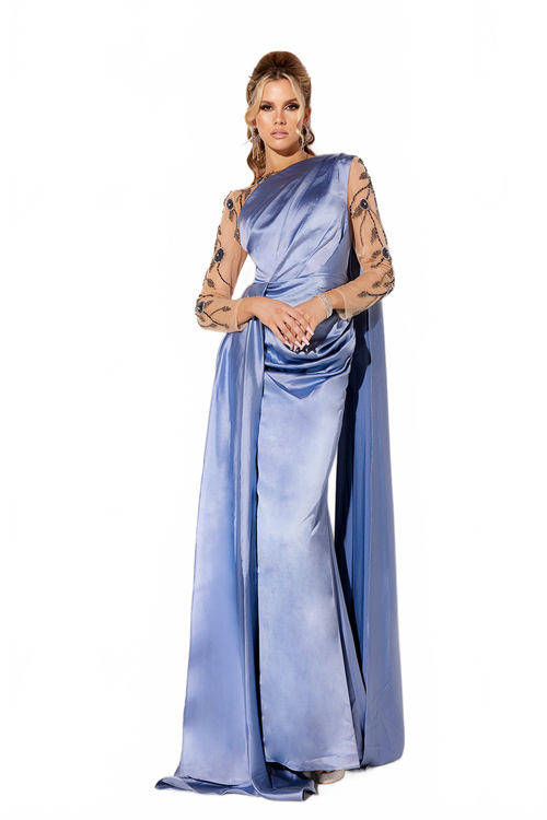 Satin Fitted One Shoulder Gown by Lucci Lu C8066