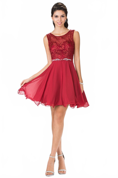 Short Lace Bodice Chiffon Dress by Elizabeth KGS2314
