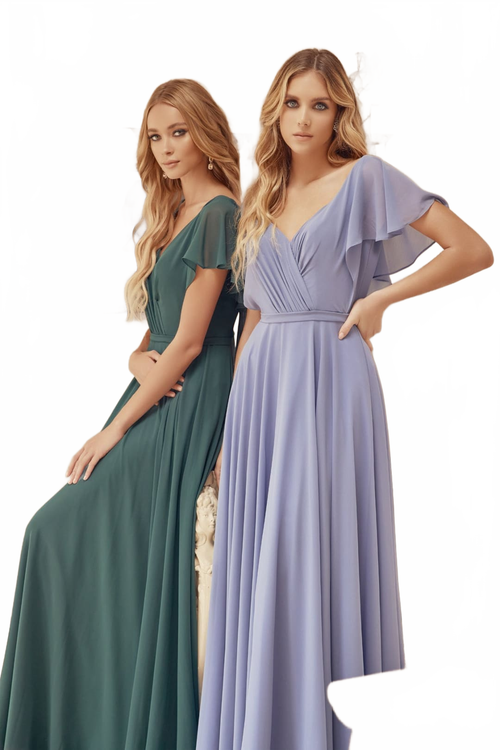 Long Flutter Sleeve Chiffon Gown by Juliet 261