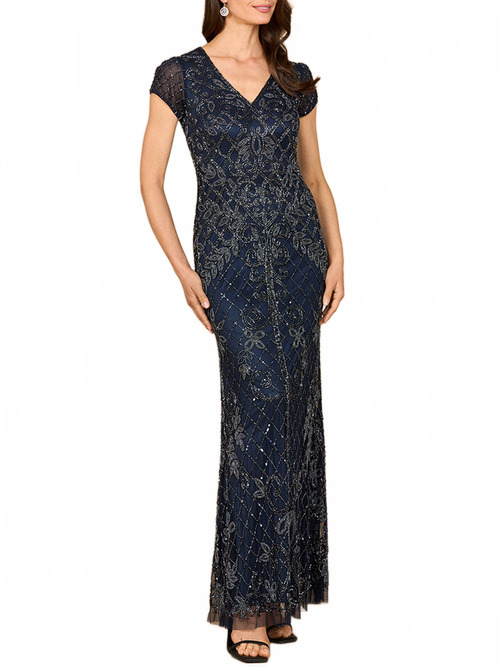 Lara 28865 Cap Sleeve Mother of the Bride Dress Mermaid Beaded Evening Gown