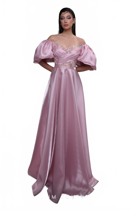 MNM Couture K4094 Off-Shoulder Pink Gown with Open Back