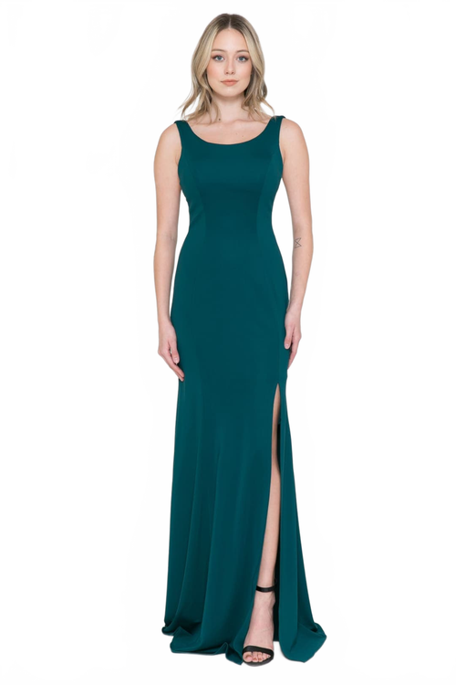 Poly USA 8168 Sleeveless Simple C-Thru Sides Long Bridesmaids Dress