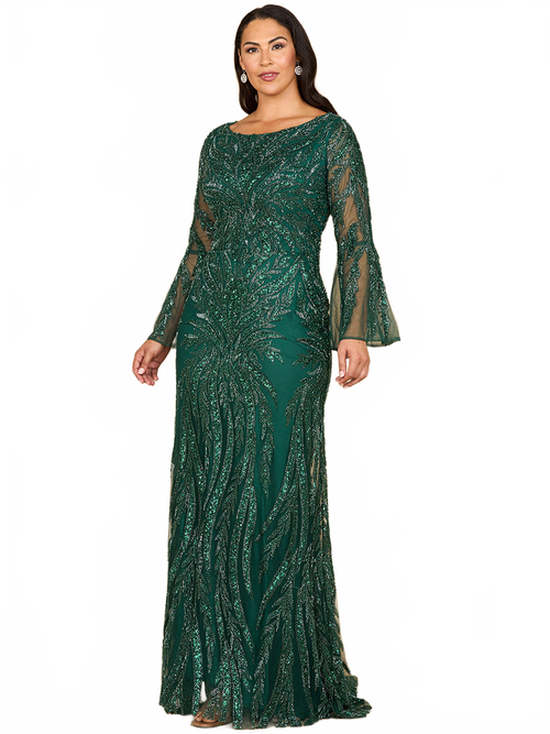 Lara 28887 - High Neck Beaded Dress with Bell Sleeves