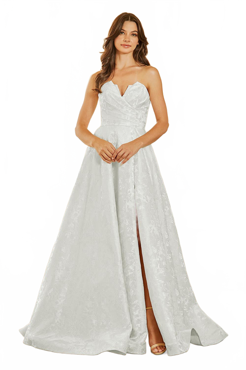 Strapless Lace A-Line Wedding Dress with Corset Back & Front Slit by Amelia Couture 8061