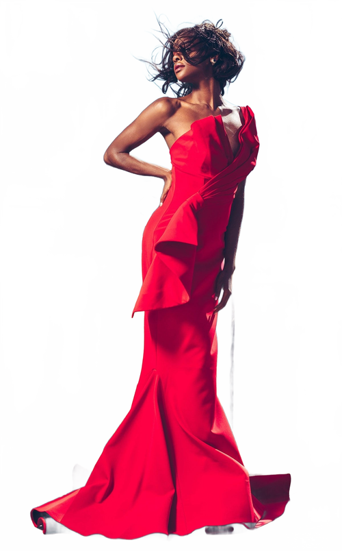 Fouad Sarkis 2425A One-Shoulder Blue Draped Couture Gown
